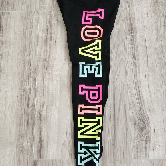 Nwot Victoria Secrets Black Leggings "Love Pink"  Small - Picture 1 of 2